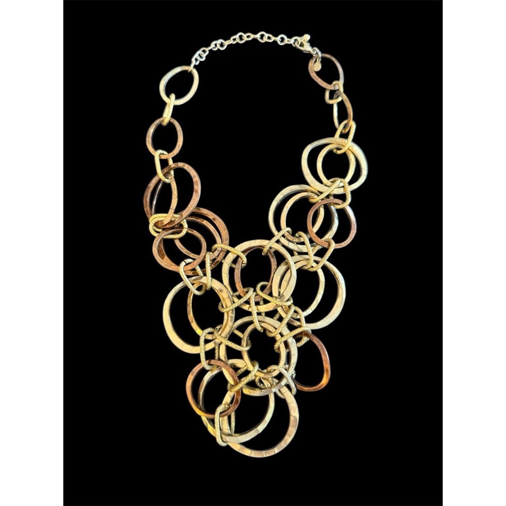 Chicos Mixed Metal Circle Link Statement Necklace Chunky‎ Boho